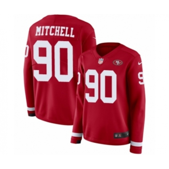 Women's Nike San Francisco 49ers 90 Earl Mitchell Limited Red Therma Long Sleeve NFL Jersey