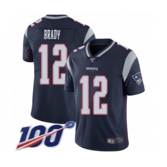 Men's New England Patriots 12 Tom Brady Navy Blue Team Color Vapor Untouchable Limited Player 100th Season Football Jersey