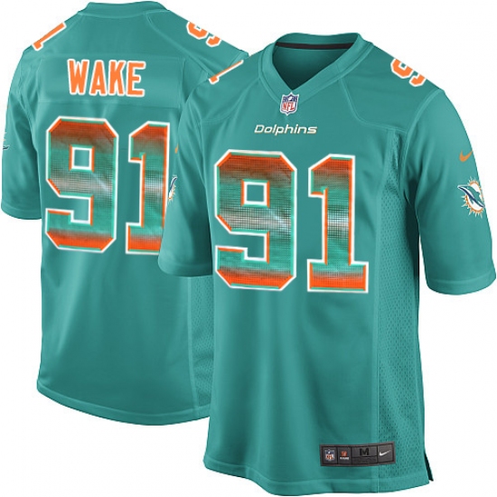 Youth Nike Miami Dolphins 91 Cameron Wake Limited Aqua Green Strobe NFL Jersey