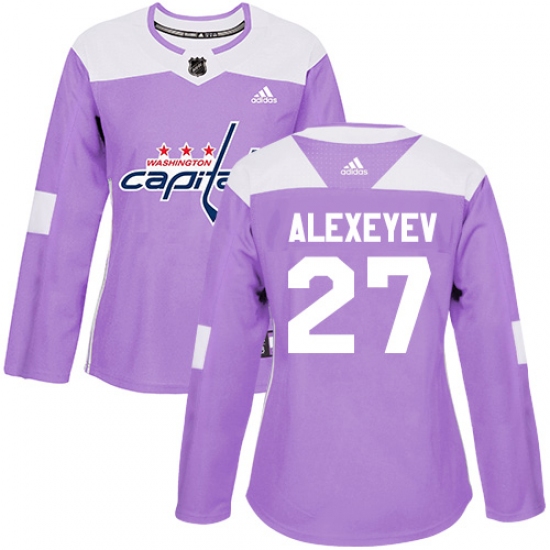 Women's Adidas Washington Capitals 27 Alexander Alexeyev Authentic Purple Fights Cancer Practice NHL Jersey