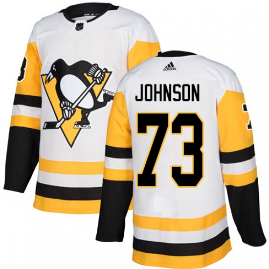 Men's Adidas Pittsburgh Penguins 73 Jack Johnson Authentic White Away NHL Jersey