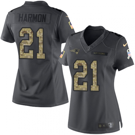 Women's Nike New England Patriots 21 Duron Harmon Limited Black 2016 Salute to Service NFL Jersey