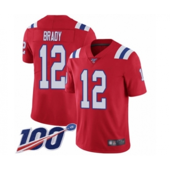 Men's New England Patriots 12 Tom Brady Red Alternate Vapor Untouchable Limited Player 100th Season Football Jersey