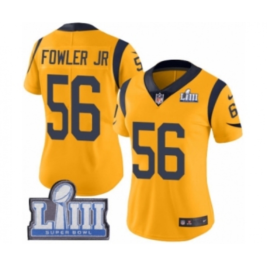 Women's Nike Los Angeles Rams 56 Dante Fowler Jr Limited Gold Rush Vapor Untouchable Super Bowl LIII Bound NFL Jersey