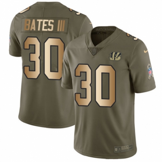 Men's Nike Cincinnati Bengals 30 Jessie Bates III Limited Olive Gold 2017 Salute to Service NFL Jersey