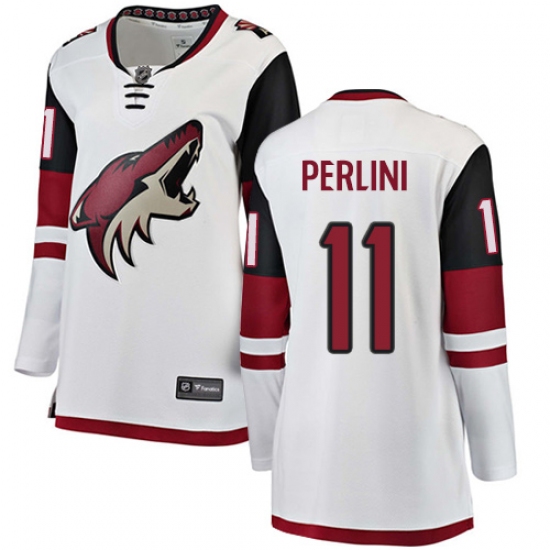 Women's Arizona Coyotes 11 Brendan Perlini Authentic White Away Fanatics Branded Breakaway NHL Jersey
