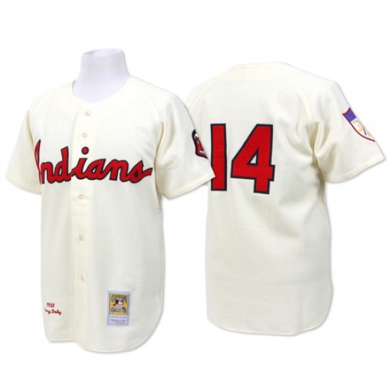 Men's Mitchell and Ness Cleveland Indians 14 Larry Doby Authentic Cream Throwback MLB Jersey