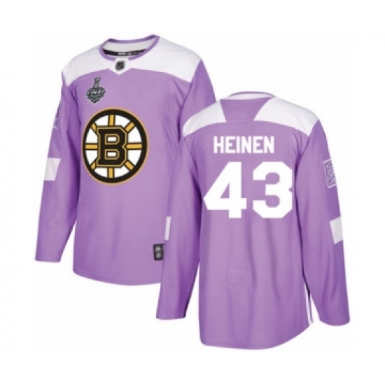 Youth Boston Bruins 43 Danton Heinen Authentic Purple Fights Cancer Practice 2019 Stanley Cup Final Bound Hockey Jersey