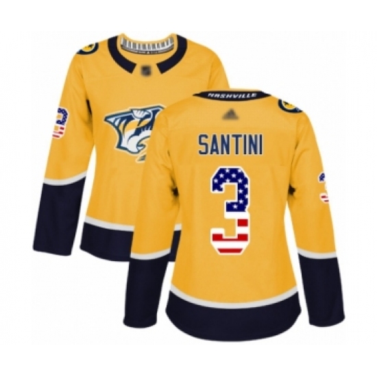 Women's Nashville Predators 3 Steven Santini Authentic Gold USA Flag Fashion Hockey Jersey
