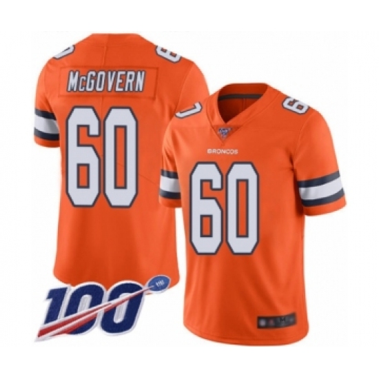 Men's Denver Broncos 60 Connor McGovern Limited Orange Rush Vapor Untouchable 100th Season Football Jersey