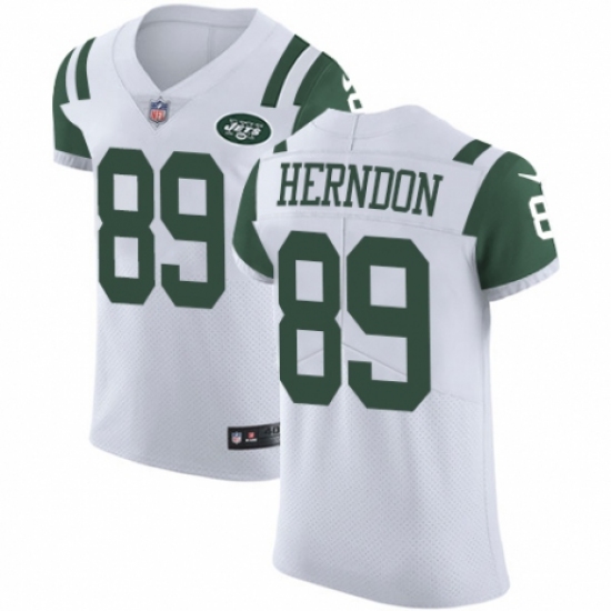 Men's Nike New York Jets 89 Chris Herndon White Vapor Untouchable Elite Player NFL Jersey