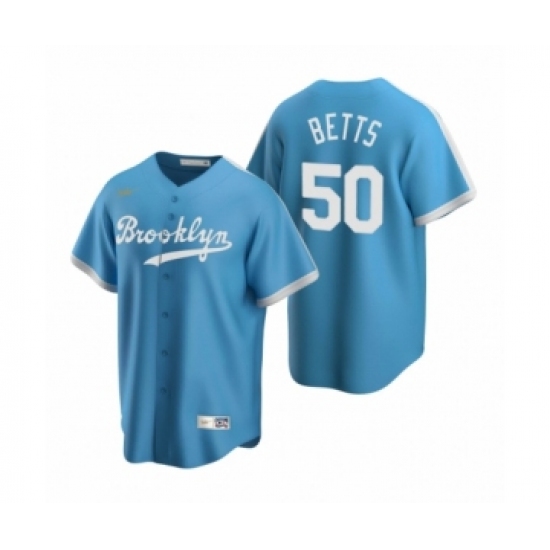 Men's Los Angeles Dodgers 50 Mookie Betts Nike Light Blue Cooperstown Collection Alternate Jersey