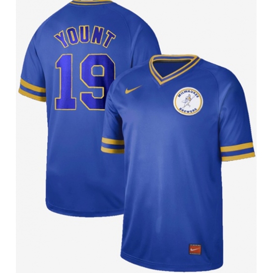 Men's Nike Milwaukee Brewers 19 Robin Yount Royal Authentic Cooperstown Collection Stitched Baseball Jersey