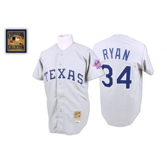 Men's Mitchell and Ness Texas Rangers 34 Nolan Ryan Authentic Grey Throwback MLB Jersey