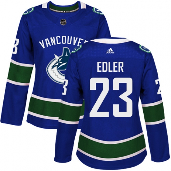 Women's Adidas Vancouver Canucks 23 Alexander Edler Premier Blue Home NHL Jersey