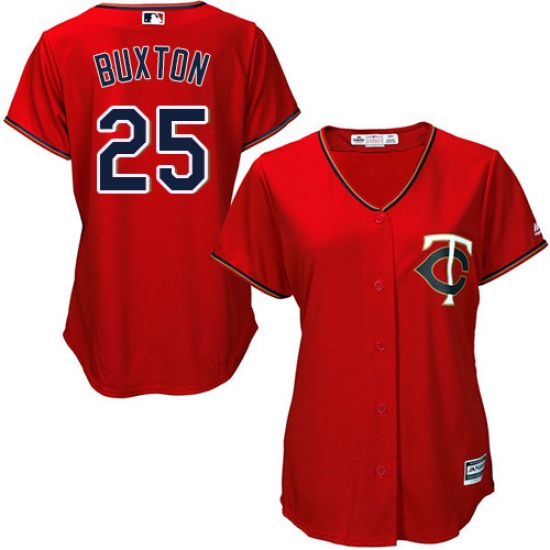 Women's Majestic Minnesota Twins 25 Byron Buxton Authentic Scarlet Alternate Cool Base MLB Jersey