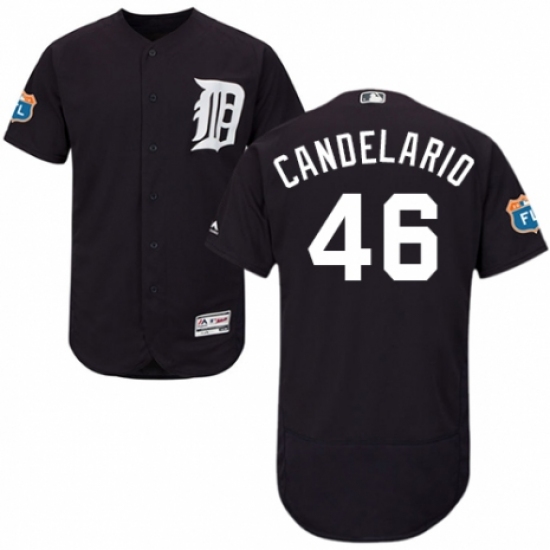 Men's Majestic Detroit Tigers 46 Jeimer Candelario Navy Blue Alternate Flex Base Authentic Collection MLB Jersey