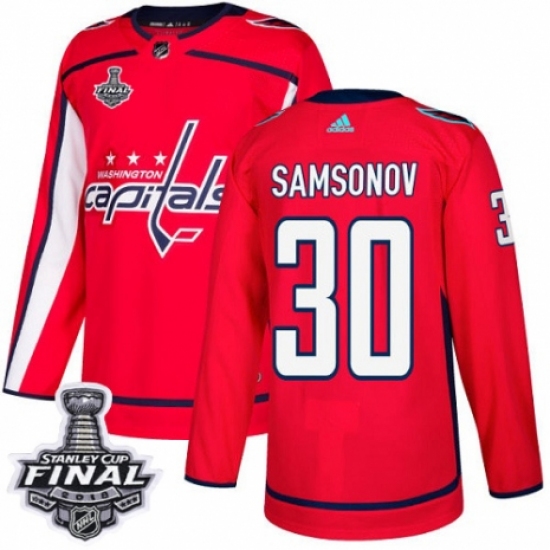 Youth Adidas Washington Capitals 30 Ilya Samsonov Authentic Red Home 2018 Stanley Cup Final NHL Jersey