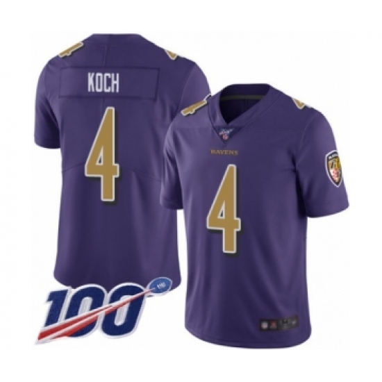 Men's Baltimore Ravens 4 Sam Koch Limited Purple Rush Vapor Untouchable 100th Season Football Jersey