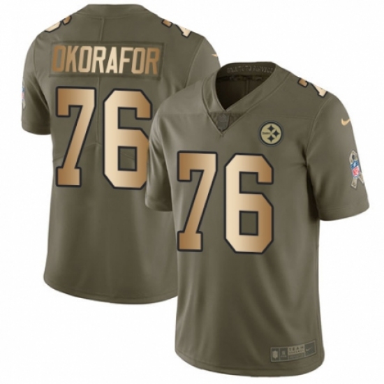 Youth Nike Pittsburgh Steelers 76 Chukwuma Okorafor Limited Olive/Gold 2017 Salute to Service NFL Jersey