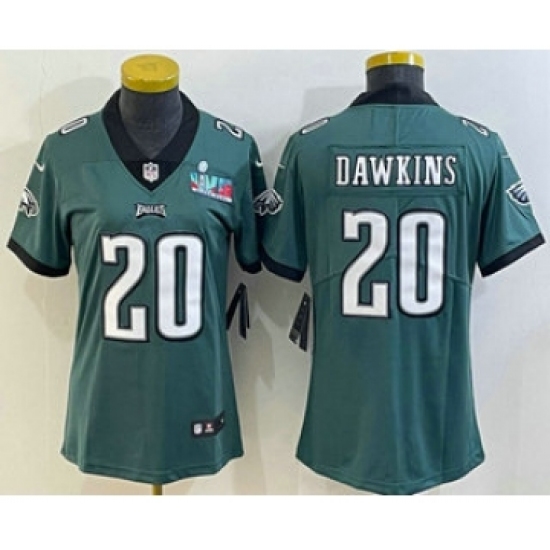 Women's Philadelphia Eagles 20 Brian Dawkins Limited Green Super Bowl LVII Vapor Jersey