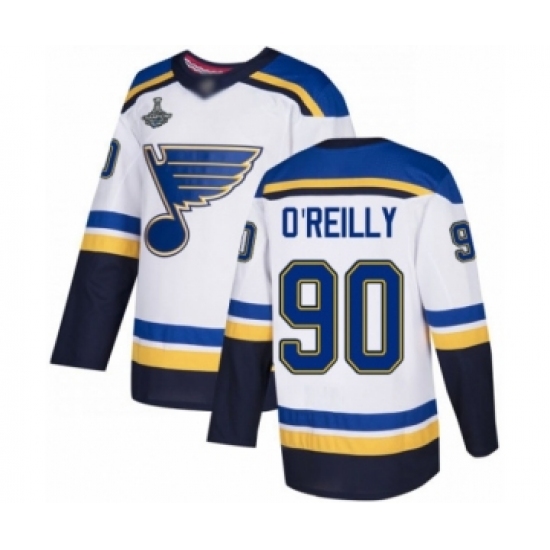 Men's St. Louis Blues 90 Ryan O'Reilly Authentic White Away 2019 Stanley Cup Champions Hockey Jersey