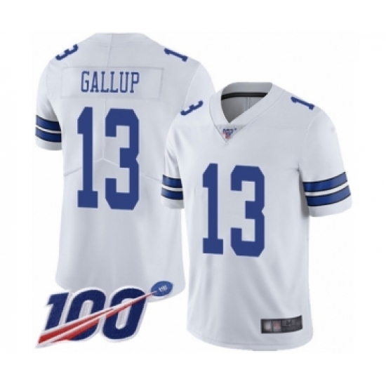 Men's Dallas Cowboys 13 Michael Gallup White Vapor Untouchable Limited Player 100th Season Football Jersey