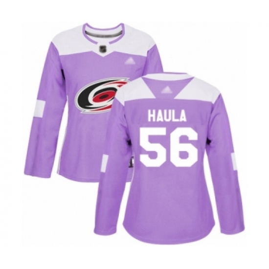 Women's Carolina Hurricanes 56 Erik Haula Authentic Purple Fights Cancer Practice Hockey Jersey