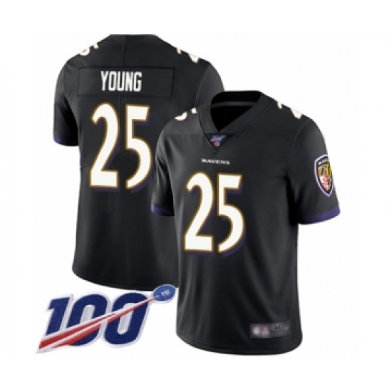 Men's Baltimore Ravens 25 Tavon Young Black Alternate Vapor Untouchable Limited Player 100th Season Football Jersey