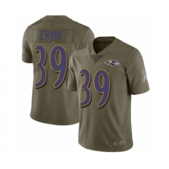 Youth Baltimore Ravens 39 Tyler Ervin Limited Olive 2017 Salute to Service Football Jersey