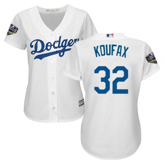 Women's Majestic Los Angeles Dodgers 32 Sandy Koufax Authentic White Home Cool Base 2018 World Series MLB Jersey