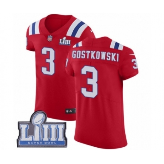 Men's Nike New England Patriots 3 Stephen Gostkowski Red Alternate Vapor Untouchable Elite Player Super Bowl LIII Bound NFL Jersey