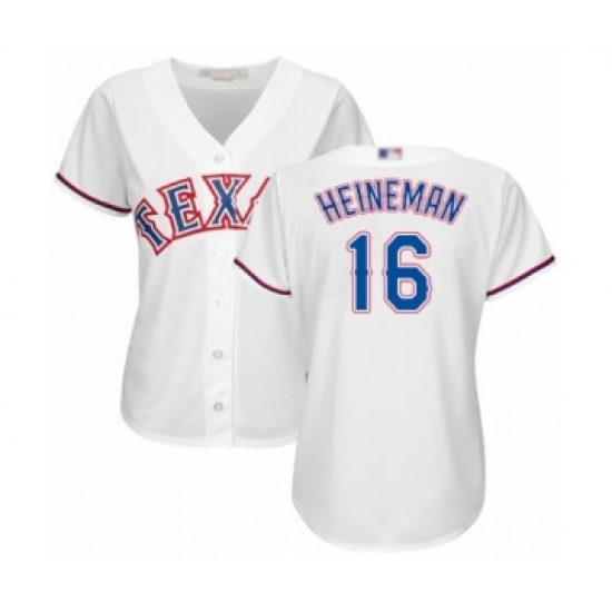 Women's Texas Rangers 16 Scott Heineman Authentic White Home Cool Base Baseball Player Jersey