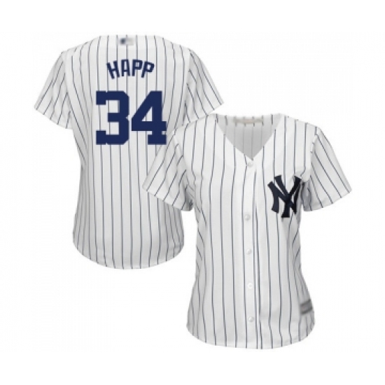 Women's New York Yankees 34 J.A. Happ Authentic White Home Baseball Jersey