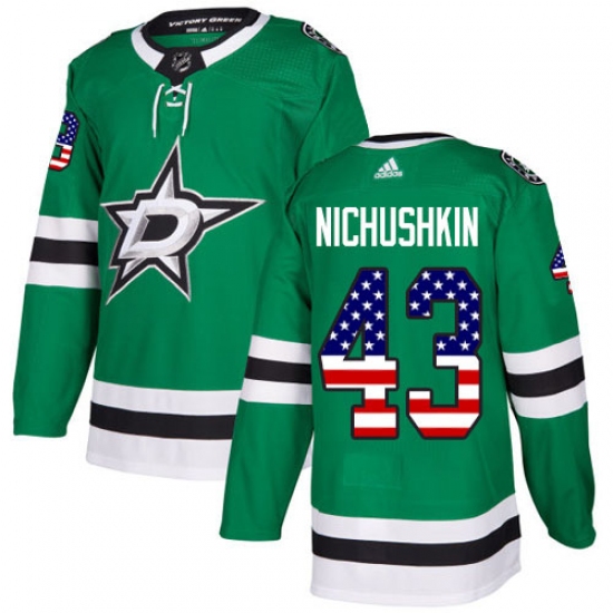 Men's Adidas Dallas Stars 43 Valeri Nichushkin Authentic Green USA Flag Fashion NHL Jersey