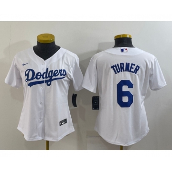 Women's Los Angeles Dodgers 6 Trea Turner White Stitched MLB Cool Base Nike Jersey