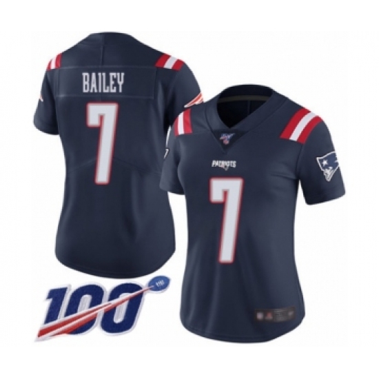 Women's New England Patriots 7 Jake Bailey Limited Navy Blue Rush Vapor Untouchable 100th Season Football Jersey