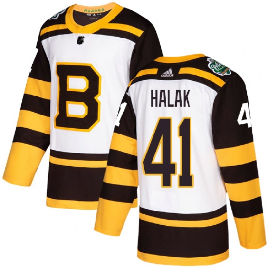 Youth Adidas Boston Bruins 41 Jaroslav Halak Authentic White 2019 Winter Classic NHL Jersey
