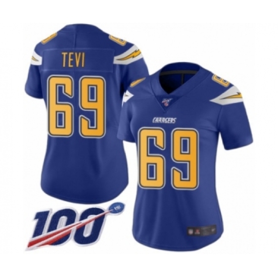 Women's Los Angeles Chargers 69 Sam Tevi Limited Electric Blue Rush Vapor Untouchable 100th Season Football Jersey