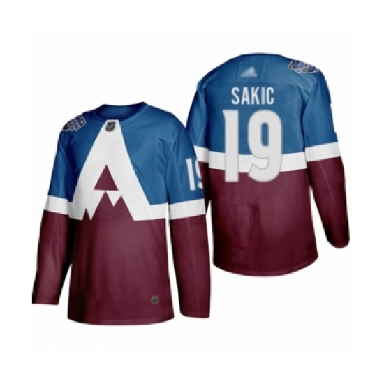 Men's Colorado Avalanche 19 Joe Sakic Authentic Burgundy Blue 2020 Stadium Series Hockey Jersey