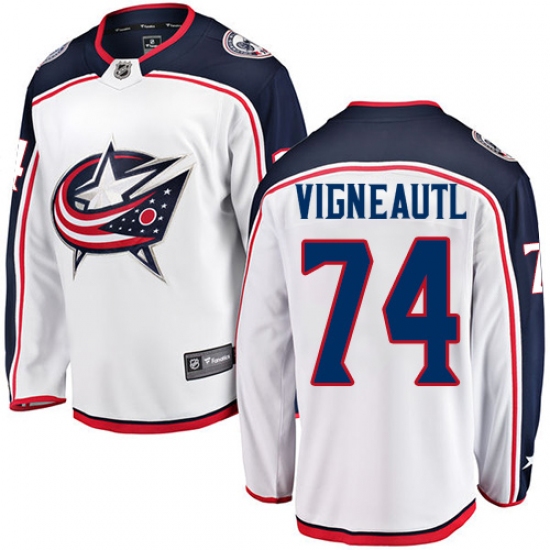 Youth Columbus Blue Jackets 74 Sam Vigneault Authentic White Away Fanatics Branded Breakaway NHL Jersey