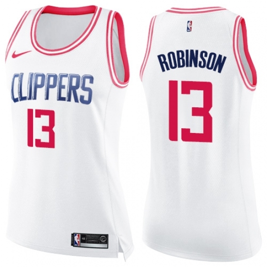 Women's Nike Los Angeles Clippers 13 Jerome Robinson Swingman White Pink Fashion NBA Jersey