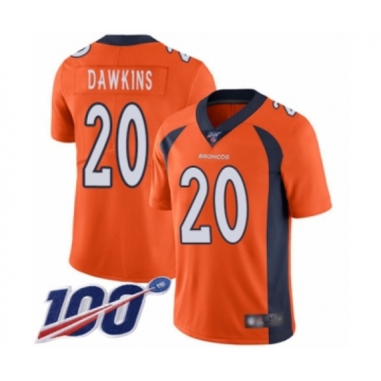 Men's Denver Broncos 20 Brian Dawkins Orange Team Color Vapor Untouchable Limited Player 100th Season Football Jersey