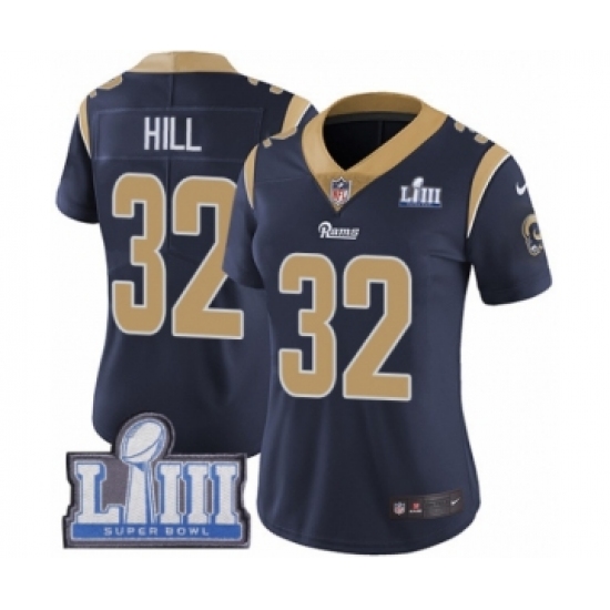 Women's Nike Los Angeles Rams 32 Troy Hill Navy Blue Team Color Vapor Untouchable Limited Player Super Bowl LIII Bound NFL Jersey