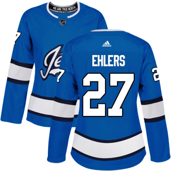 Women's Adidas Winnipeg Jets 27 Nikolaj Ehlers Authentic Blue Alternate NHL Jersey