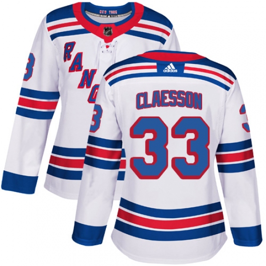 Women's Adidas New York Rangers 33 Fredrik Claesson Authentic White Away NHL Jersey