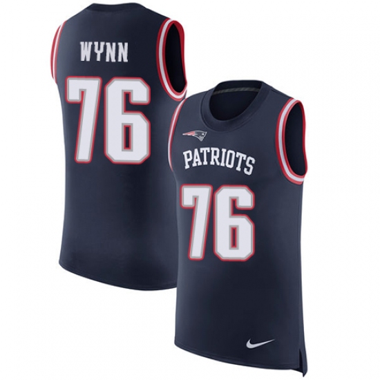 Men's Nike New England Patriots 76 Isaiah Wynn Navy Blue Rush Player Name & Number Tank Top NFL Jersey