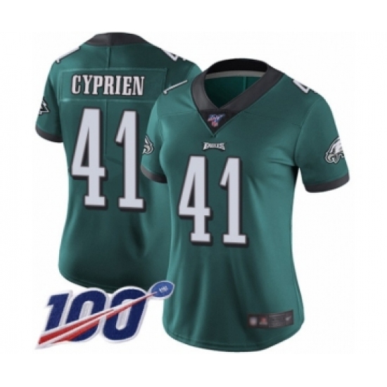 Women's Philadelphia Eagles 41 Johnathan Cyprien Midnight Green Team Color Vapor Untouchable Limited Player 100th Season Football Jersey
