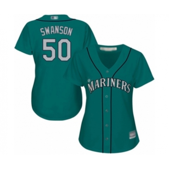Women's Seattle Mariners 50 Erik Swanson Authentic Teal Green Alternate Cool Base Baseball Player Jersey