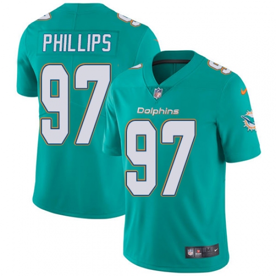 Youth Nike Miami Dolphins 97 Jordan Phillips Aqua Green Team Color Vapor Untouchable Limited Player NFL Jersey